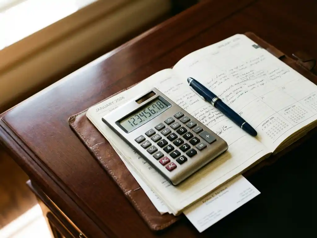 Calculator op openstaande leren agenda met vulpen op mahoniehouten bureau met natuurlijk licht


---

**Token Usage Summary:**
- Input tokens: 316
- Output tokens: 25
- Total tokens used: 341
- Token budget remaining: 199,659